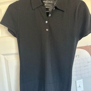 Monique Lhuillier Black Polo Top with Short Sleeves and Fitted Design